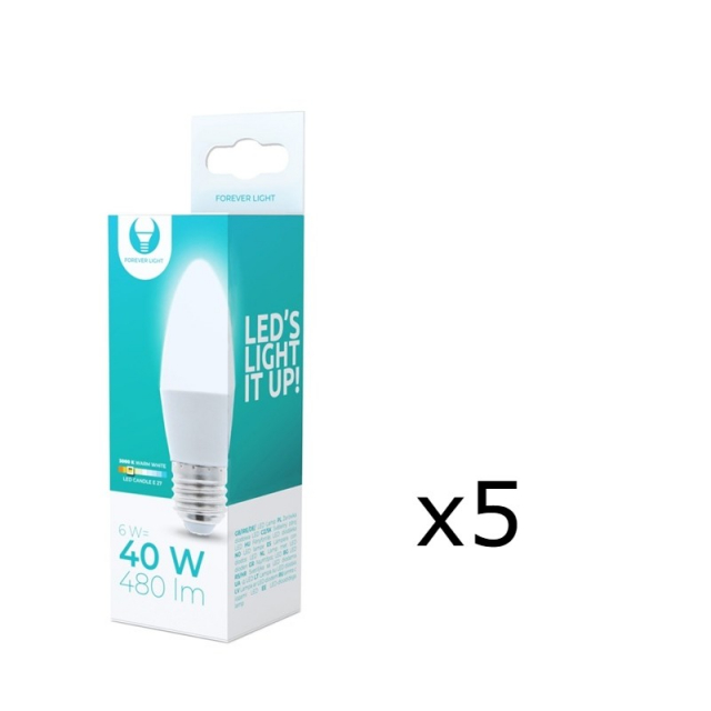 LED-lampe E27, 6W, 3000K 5-pakning, varm hvit
