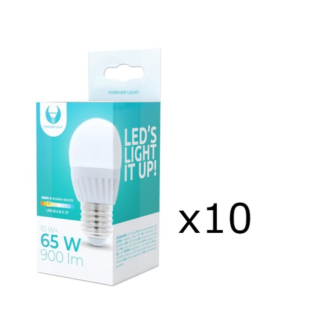 LED-lampe E27, G45, 10W, 230V, 3000K, keramisk 10-pk, varmhvit