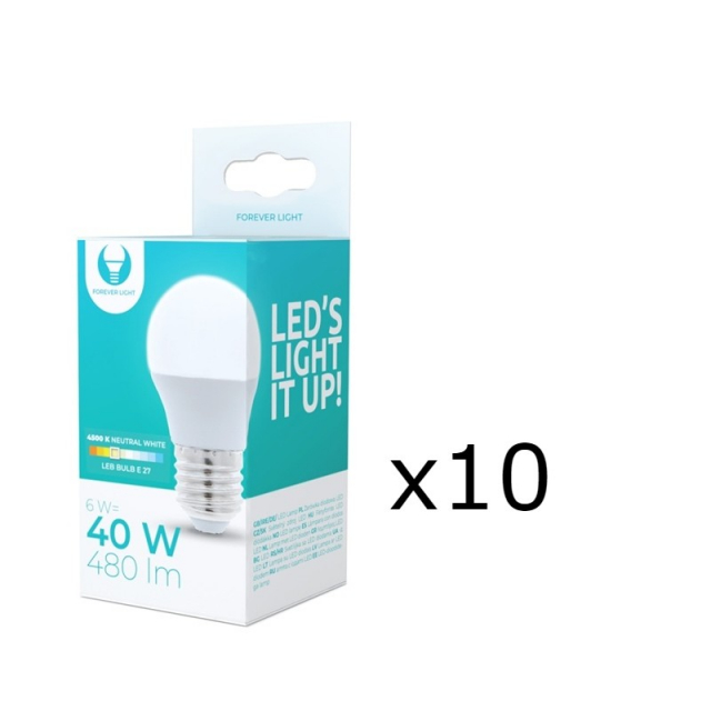LED-lampe E27, G45, 6W, 4500K 10-pk, hvit nøytral