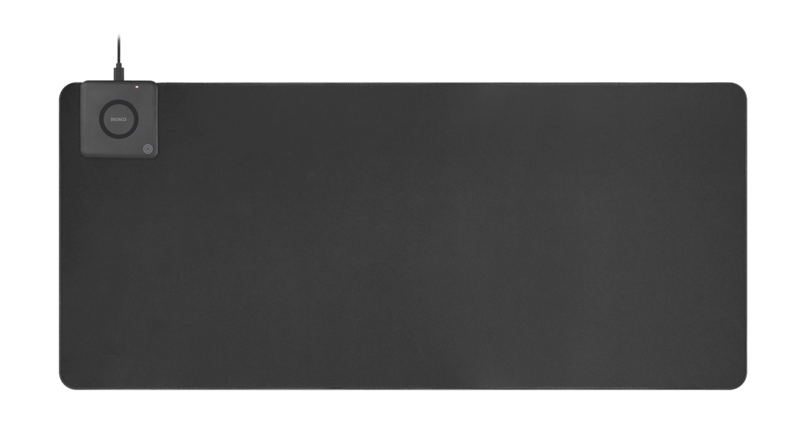 DELTACO Office, ekstra bred musematte med trådløs hurtiglader, 90x40