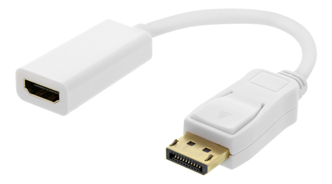 DELTACO DisplayPort til HDMI-adapter, 4K 60 Hz, 0,2 m, hvit