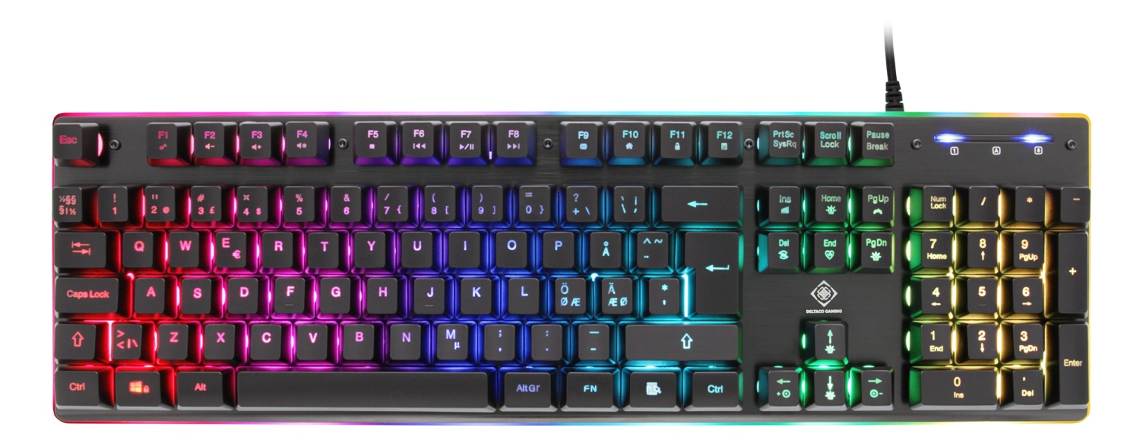 DELTACO GAMING DK220 tastatur, membranbryter, nordisk, RGB