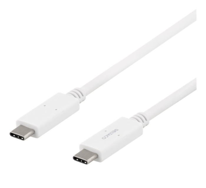 DELTACO USB-C til USB-C-kabel, 5 Gbit/s, 5A, 1M, hvit