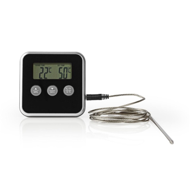 Nedis Kjøtttermometer | Alarm / Timer | LCD | 0 - 250 °C | Sort / Sølv
