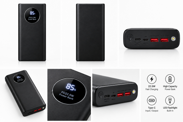 Powerbank with 20000 mAh and digital display, black