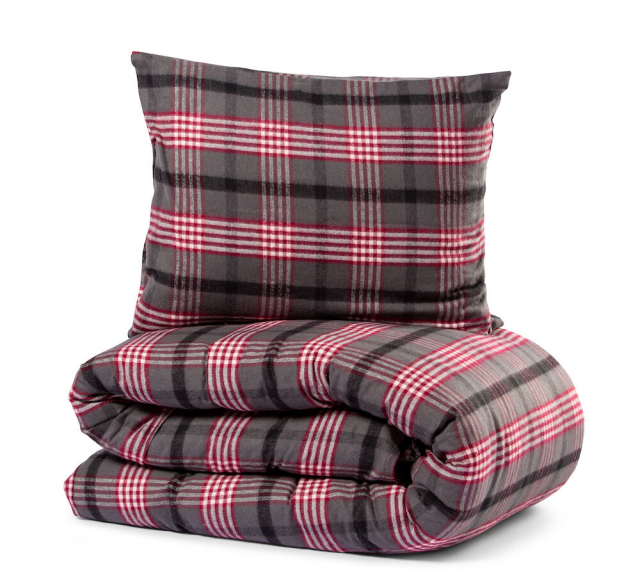 Lord Nelson Sengesett Skaveröd Garnfarget flanell resirkulert 150x210cm, vinrød