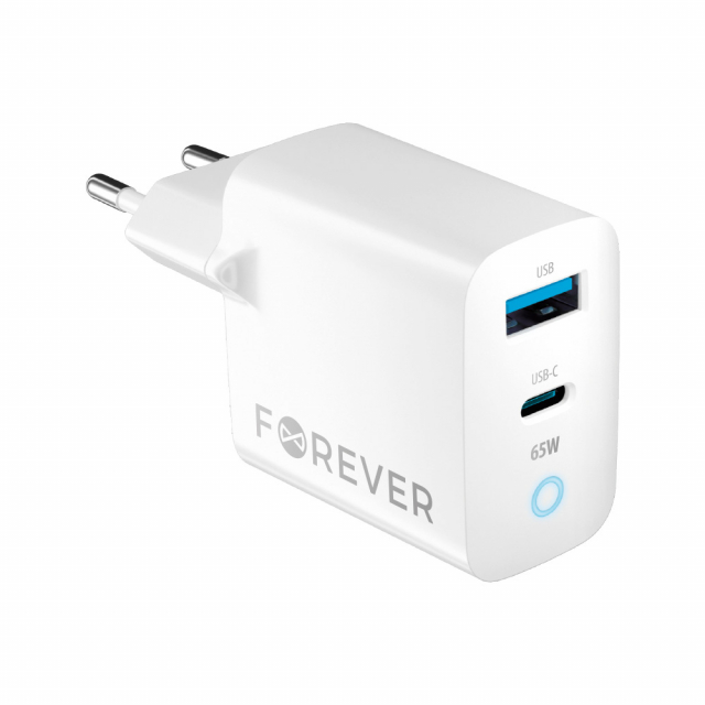 Forever GaN TC-06-65AC PD QC vegglader 1x USB-C 1x USB 65W