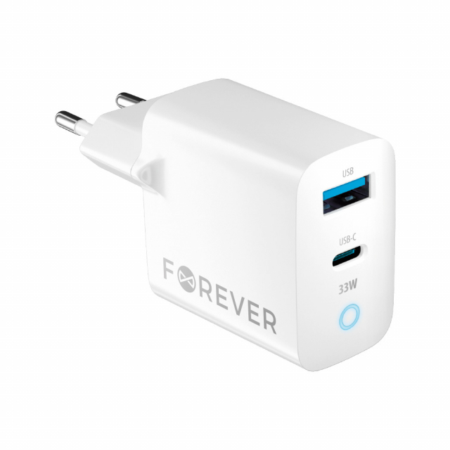 Forever TC-06-33AC PD QC vegglader 1x USB-C 1x USB 33W