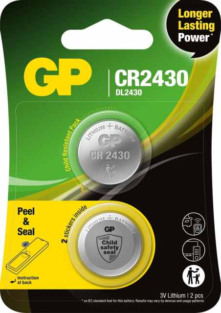 GP Knappcelle CR2430 litiumbatteri i 2-pakning