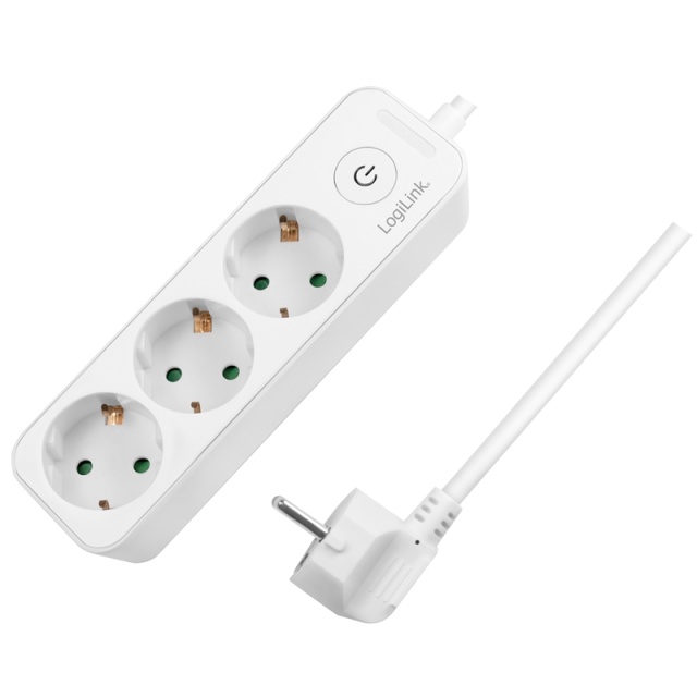 LogiLink Grenuttak 3-veis med bryter 1,5m Hvit