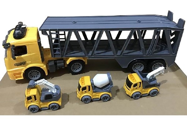 Lastebil med tilhenger + 3 biler, lys og lyd 1:14