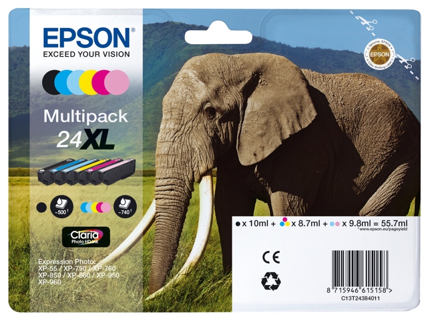 Epson Elephant Multipack 6-fargers 24XL Claria Photo HD-blekk