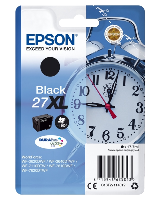 Epson Vekkerklokke Singlepack Black 27XL DURABrite Ultra Ink