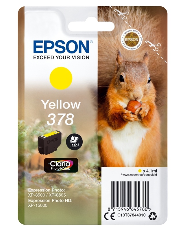 Epson Squirrel Singlepack Yellow 378 Claria Photo HD-blekk