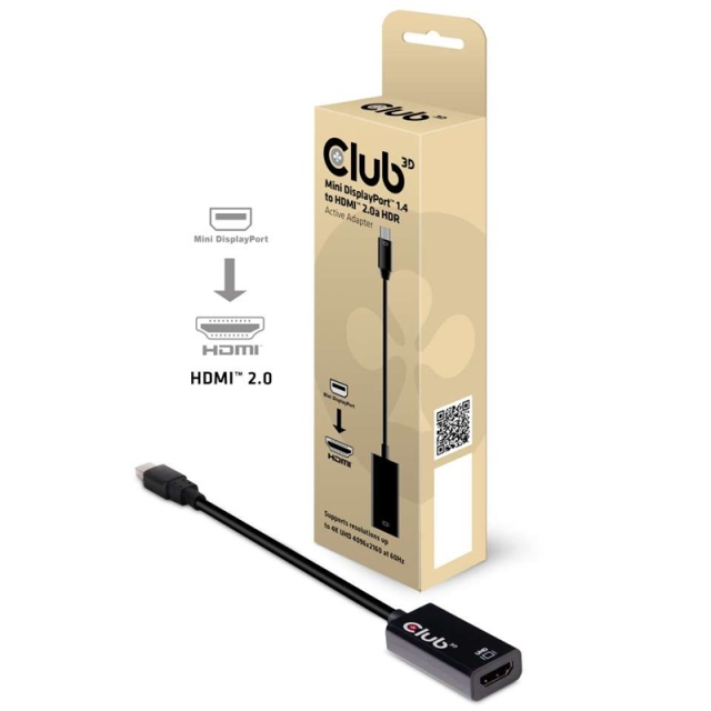 CLUB3D Mini DisplayPort 1.4 til HDMI 2.0b HDR aktiv adapter