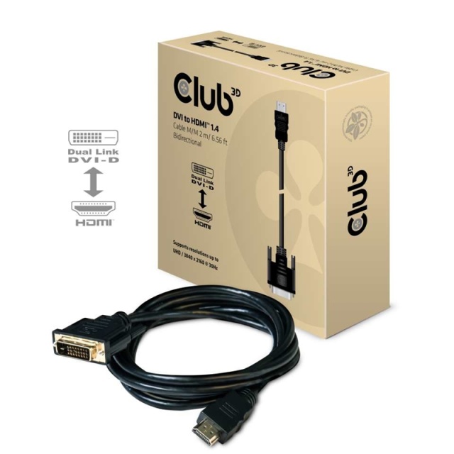 CLUB3D DVI til HDMI 1.4-kabel M/M 2m/ 6,56ft toveis