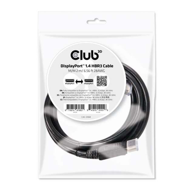 CLUB3D DisplayPort 1.4 HBR3-kabel 2 m/6,56 fot M/M 8K60 Hz