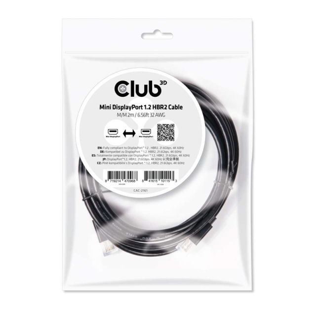 CLUB3D Mini DisplayPort 1.2 HBR2-kabel M/M 2 m/6,56 fot 4K60 Hz
