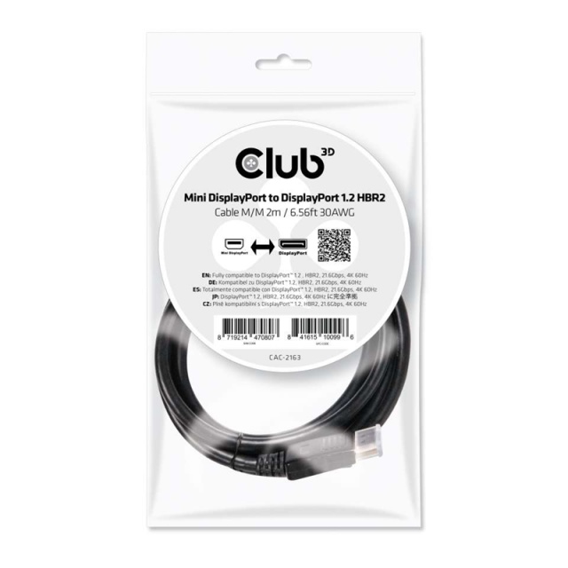 CLUB3D Mini DisplayPort til DisplayPort 1.2 M/M 2 m/6,56 fot 4K60 Hz