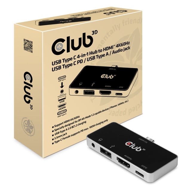 CLUB3D csv-1591 USB 3.2 Gen 1 (3.1 Gen 1) Type-C dokkingstasjon svart, krom