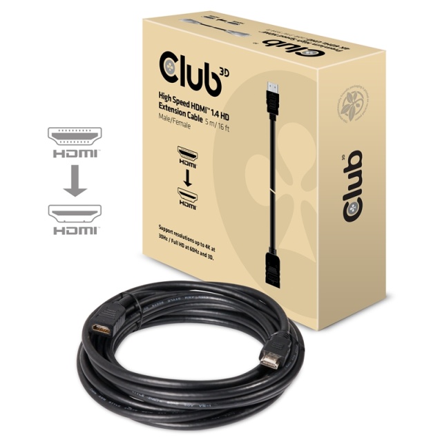 CLUB3D høyhastighets HDMIT 1.4 HD-forlengelseskabel 5 m/16 fot hann/hunn