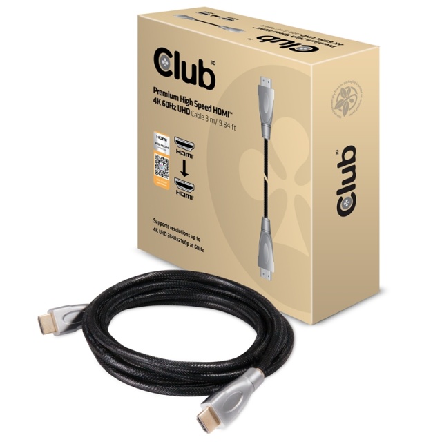 CLUB3D HDMI 2.0-kabel 3Meter UHD 4K/60Hz 18 Gbps sertifisert premium høyhastighetskabel
