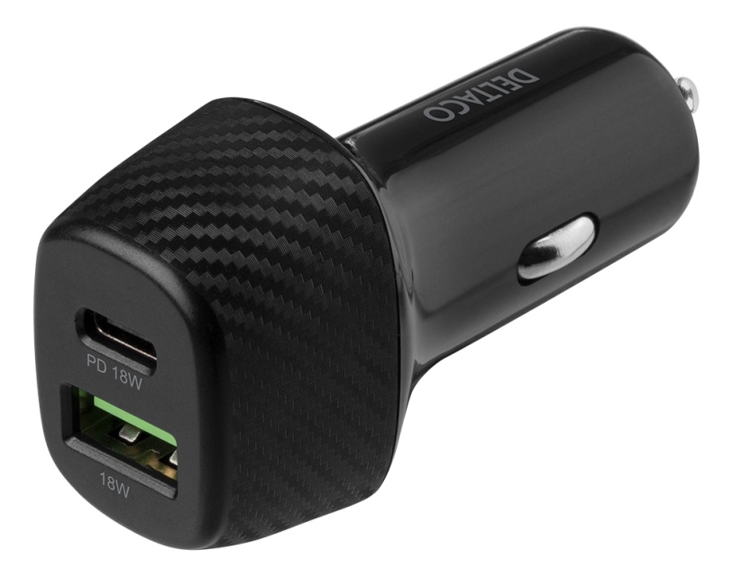 DELTACO USB-billader, 1x USB-C, PD 18 W, 1x USB-A, 18 W, totalt 36 W