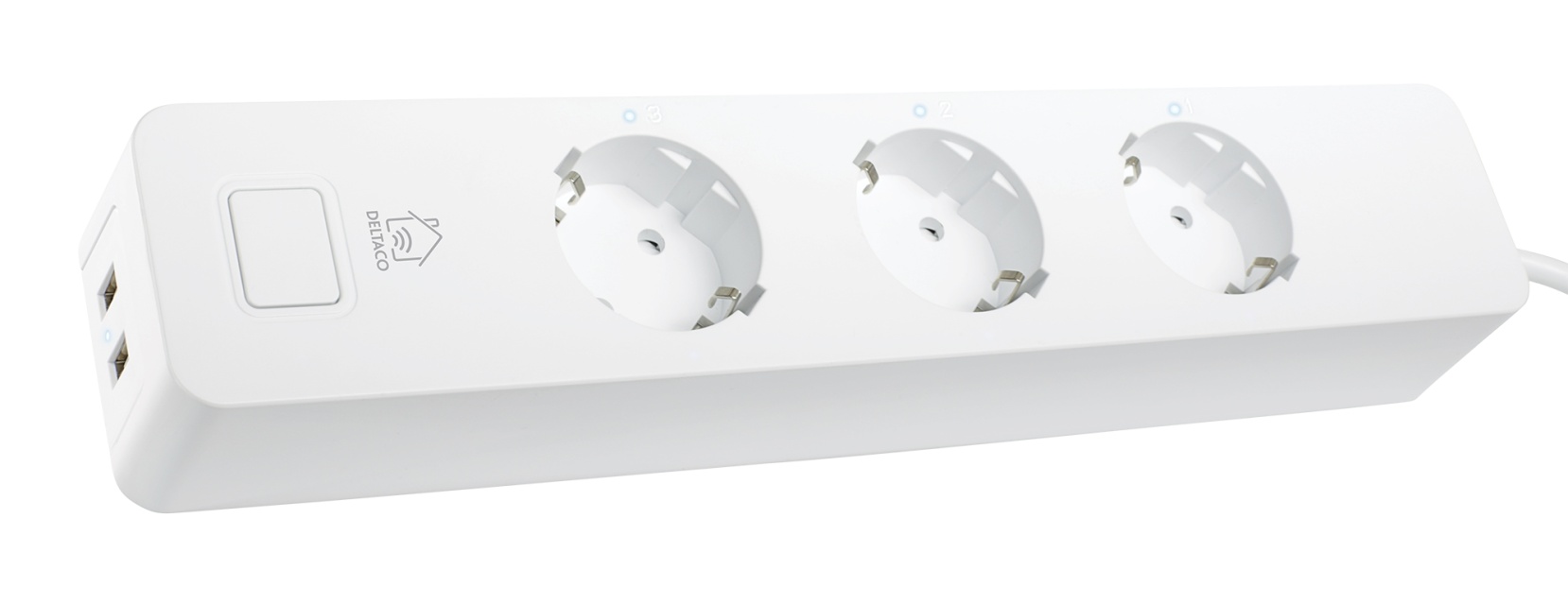 DELTACO SMART HOME grenuttak, WiFi, 3xCEE 7/3, 2xUSB-A, 1,5m, hvit