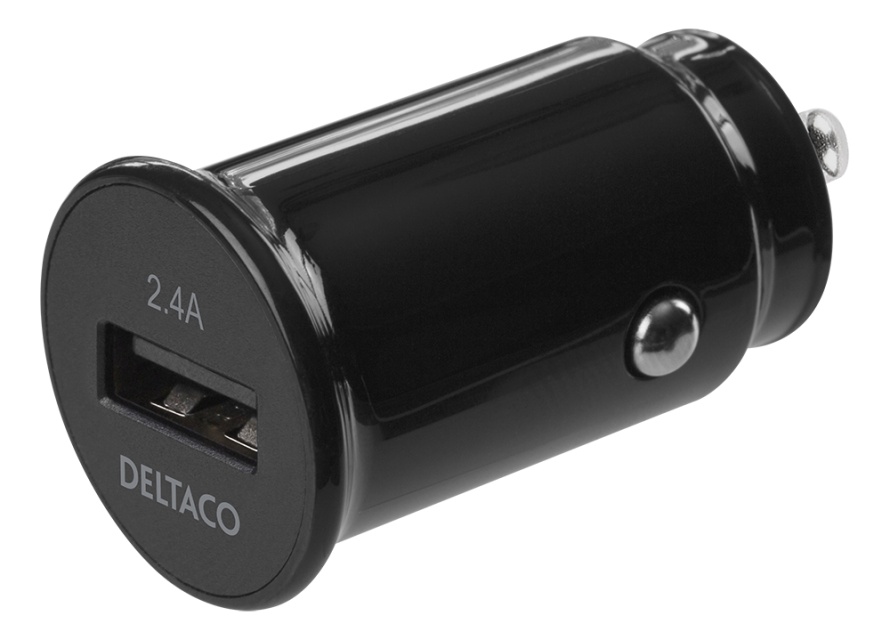 DELTACO 12/24 V kompakt USB-billader med 1x USB-A-port, 2,4 A, 12 W