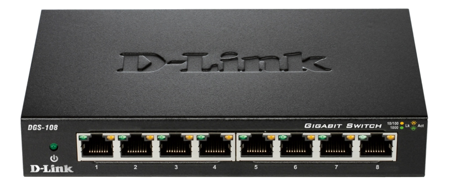 D-Link 8-port Gigabit Ethernet-bryter i metallhus for ikke-administrert lys