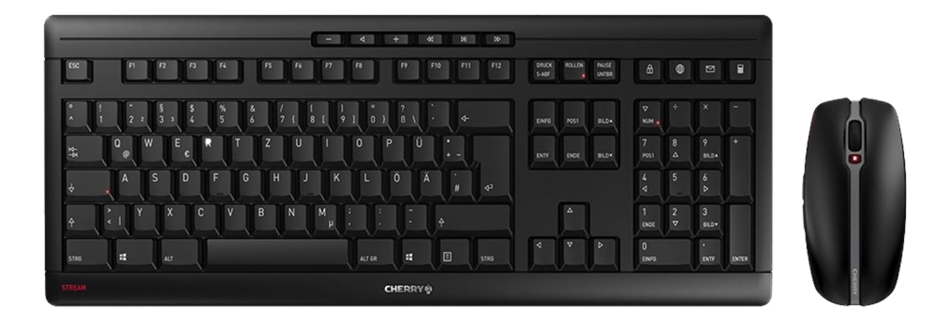 Cherry Stream Desktop, kombinasjonssett med tastatur og mus, svart