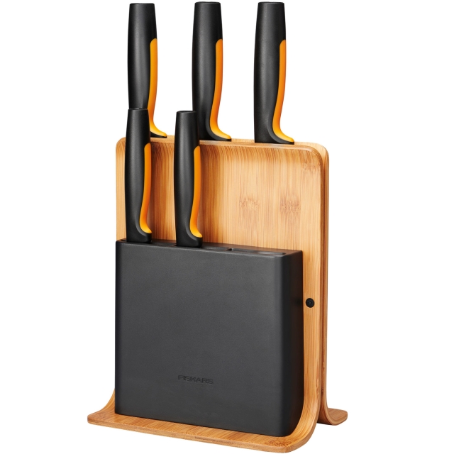 Fiskars Knivblokk i bambus med 5 kniver FF