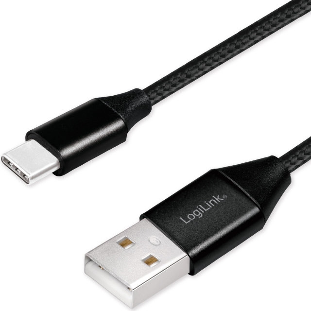 LogiLink USB-USB-C lade-/synkroniseringskabel USB 2.0 15W 0,3 m tekstilkabel