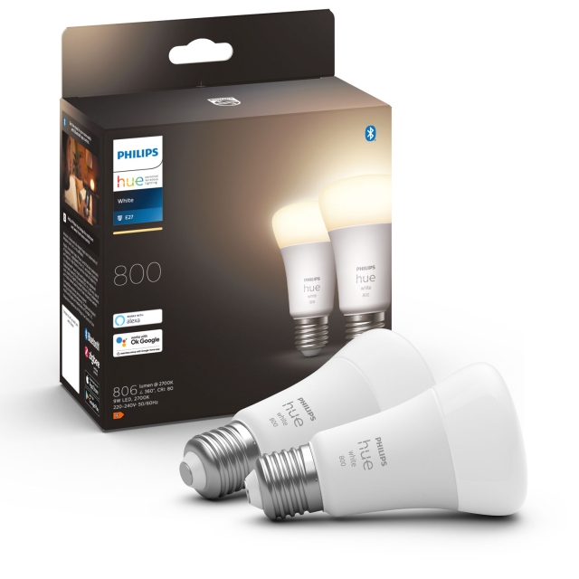 Philips Hue White A60 E27 2-pakning