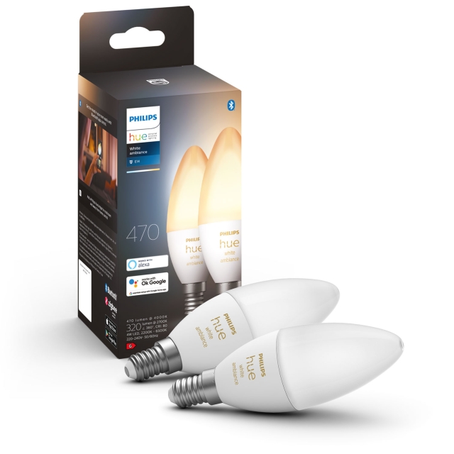 Philips Hue White Ambiance E14 lysekrone 2-pakning