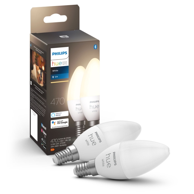 Philips Hue Hvit E14 Crown 2-pakning