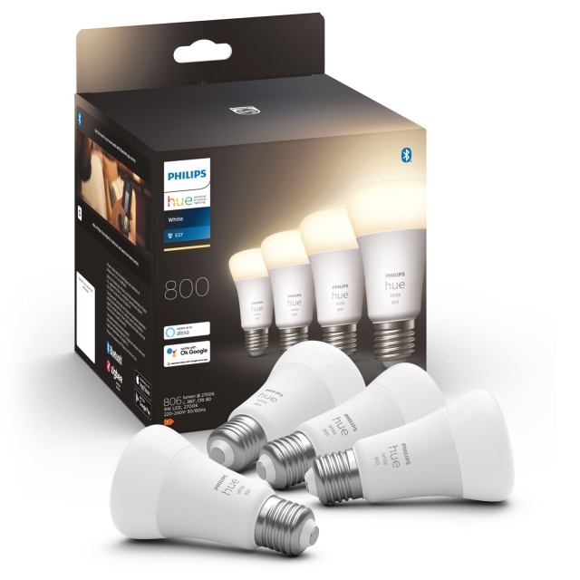 Philips Hue Hvit E27 A60 800lm 4-pakning