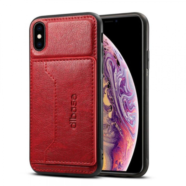 Trendy iPhone XS/X Leatherette-etui med kortlomme, rød
