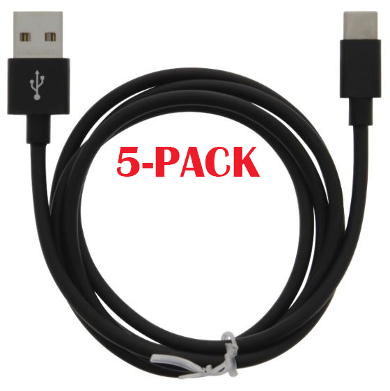 5-PACK kabel USB-A - USB-C 2,4A, 1 m, svart