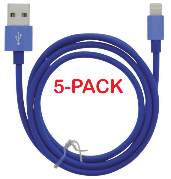 5-pakning kabel USB-A - Lightning 2,4A, 1 m, blå