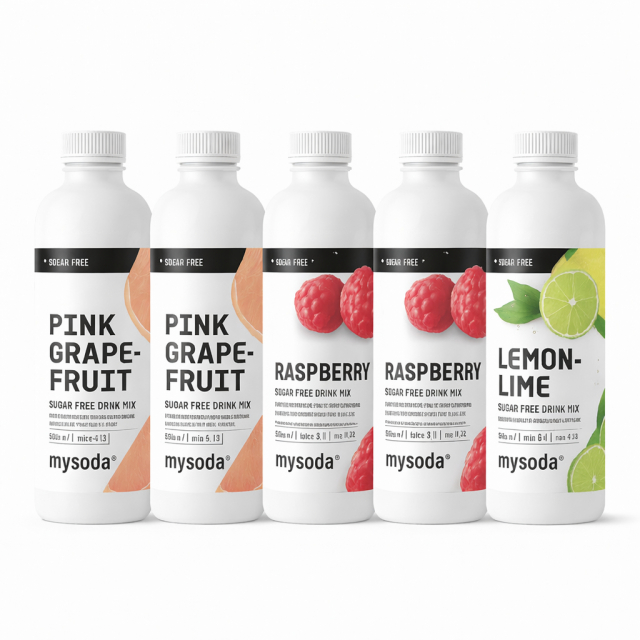 5-pack Mysoda Grape, Raspberry, Lemon 500 ml - gir 36 liter drikke