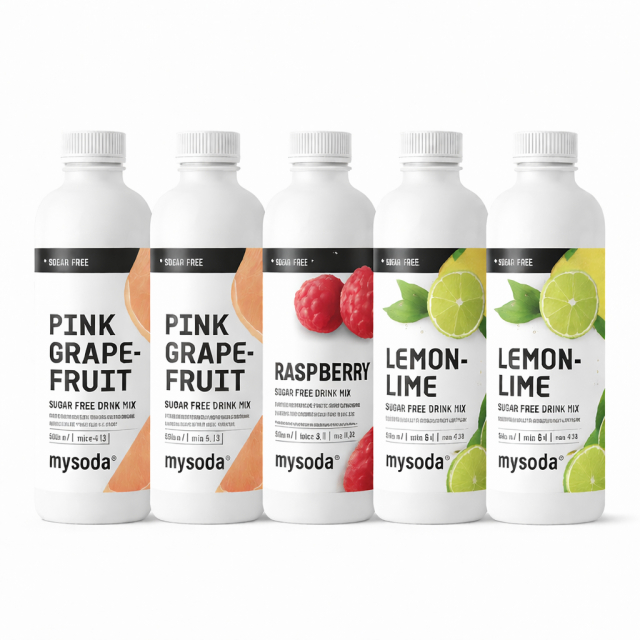 5-pack Mysoda Grape, Raspberry, Lemon 500 ml - gir 36 liter drikke