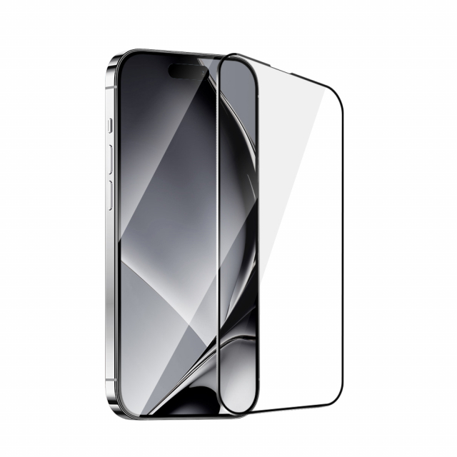 Skjermbeskytter i herdet glass med metallramme, iPhone 16 Pro