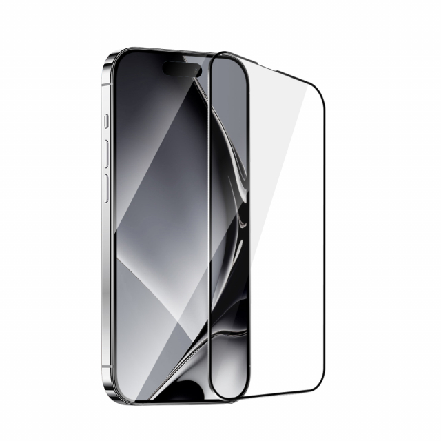 Skjermbeskytter i herdet glass med metallramme, iPhone 16 Pro Max