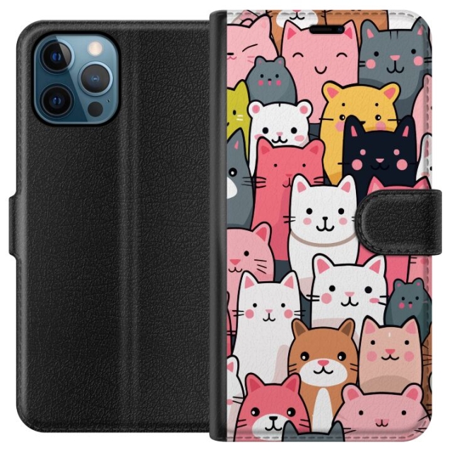 Lommeboketui til Apple iPhone 12 Pro med Kattmønster motiv