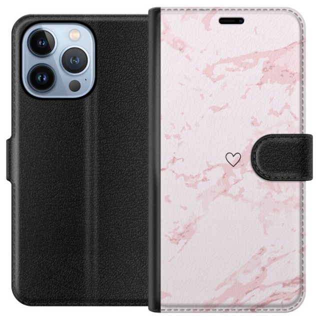 Lommeboketui til Apple iPhone 13 Pro med Rosa Hjerte motiv