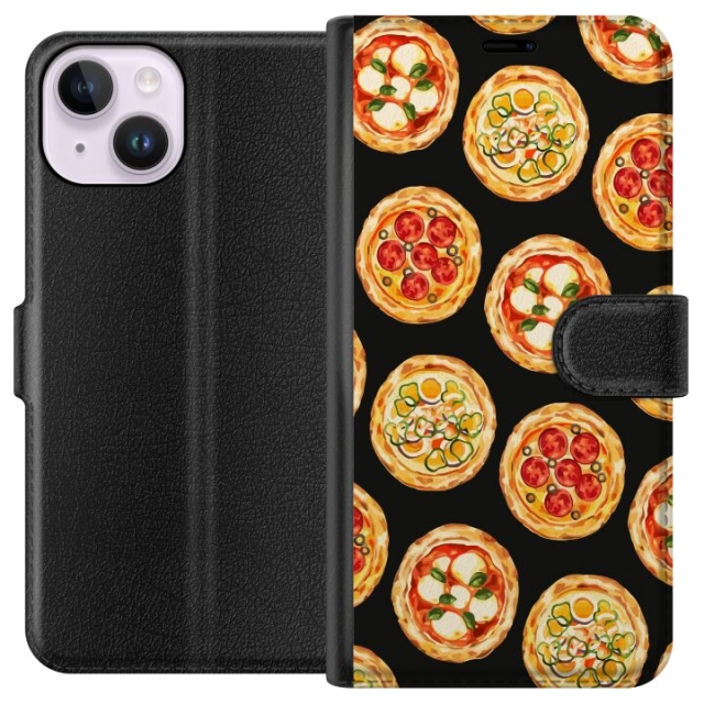 Lommeboketui til Apple iPhone 14 med Pizza motiv