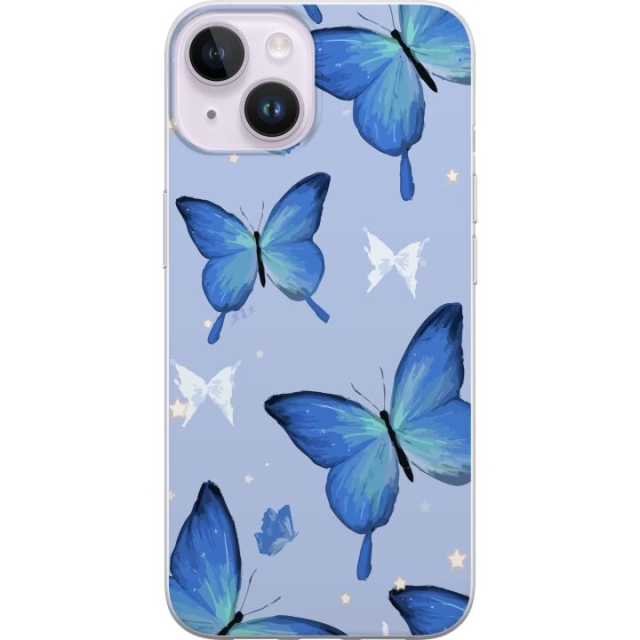 Mobildeksel til Apple iPhone 15 Plus med Blå sommerfugler motiv