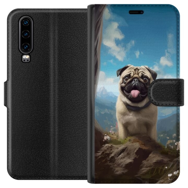 Lommeboketui til Huawei P30 med Glad Hund motiv