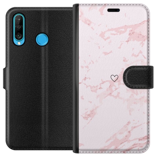 Lommeboketui til Huawei P30 lite med Rosa Hjerte motiv